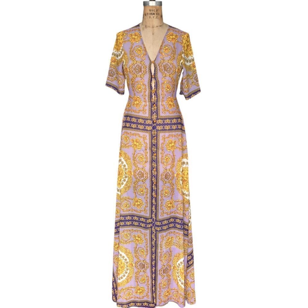 MINAA MONROE Gold and Purple Maxi Dress - Size Small